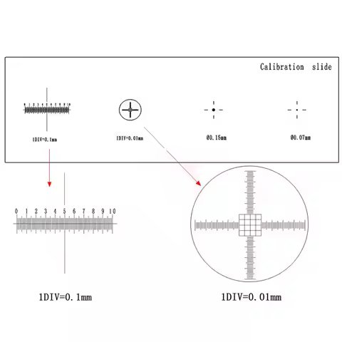 Microscope Stage Micrometer Calibration Slide with 4-Scales and 0.01mm Multifunctional Reticle Calib