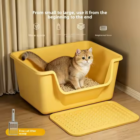 Cat Litter Box, Giant Anti-Splash Semi-Enclosed Cat Toilet, Giant Pet Litter Pan for Indoor Cats