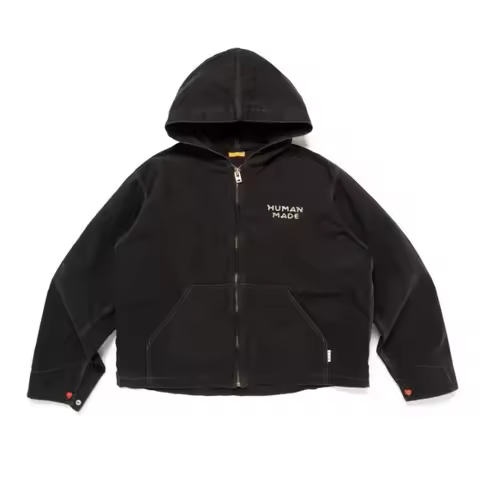 Human Made Heart Letter Embroidery Loose Hooded Jacket Open Front Coat