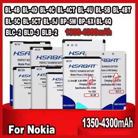 HSABAT Top Battery for Nokia BL-5C BL-5CT BL-5J BP-5M BP-6X BL-6Q BLC-2 BLD-3 BLB-2 BL-4B BL-4D BL-4