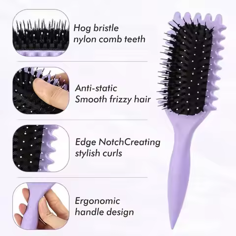 Curl Define Styling Brush Hollow Boar Bristle Detangling Hair Brush Tangled Hair Comb Shaping Defini