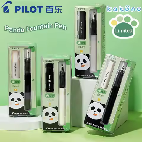 Pilot Kakuno Limited Panda Fountain Pen,Smiley Face for Beginner,Students Black&White Cartridge Ink 