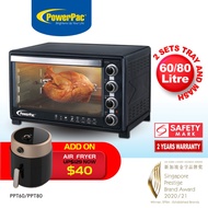 PowerPac Electric Oven 60L, 80L with Rotisserie and Convection functions , 2 trays and wire mesh (PP