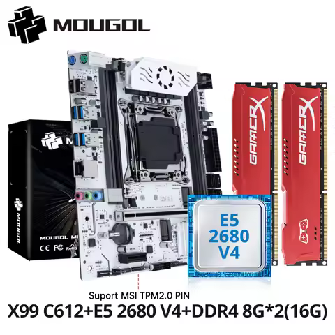 MOUGOL X99 Motherboard Kit C612 Chip with E5 2680 V4 CPU & DDR4 16G (2*8G) 2133MHz Memory NVME PCIE3