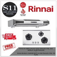 RINNAI RH-90ER SLIMLINE HOOD STAINLESS STEEL AND METALLIC SILVER FINISHING  +  RINNAI RB-93US 3 BURNER BUILT-IN HOB STAINLESS STEEL TOP PLATE