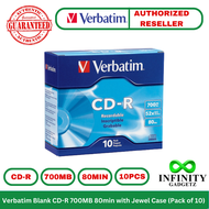Verbatim Blank CD-R 700MB 80min with Jewel Case (Pack of 10) Recordable 62612