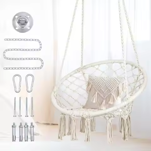 Handwoven Hanging Chair Swing, Indoor/Outdoor, 265 lbs Capacity, 29.5x29.5x45.3