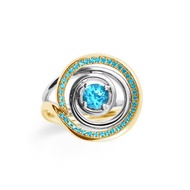 藍托帕石螺旋求婚訂婚戒指套裝 14k金圓環新娘結婚2合1戒指指環
