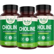 Nested Naturals Choline Bitartrate 500mg - Choline Supplements - Supports Cognitive Performance & Li