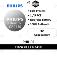 [100% ORIGINAL] PHILIPS CR2430 CR2450 Battery Bateri Batteri lithium 3V Coin button cell Car Key Fob