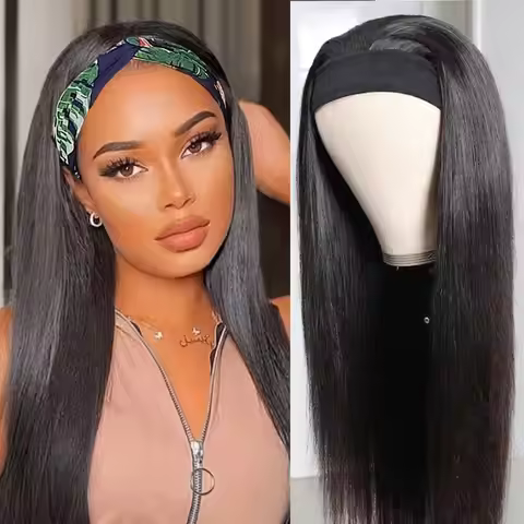 8 inch Headband Straight Wig Human Hair Bone Straight Human Hair Wigs Full Machine Made 40 inch Huma