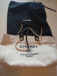 Chanel Deauville Tote Bag Canvas With Pouch