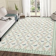 GlowSol Washable 8x10 Rug, Non-Slip Soft Floral Rugs for Living Room, Ultra-Thin Large Bedroom Rug, 