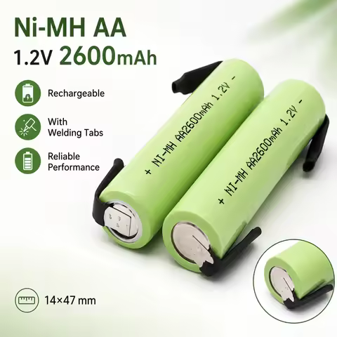 1-40PCS AA Ni-MH Battery 1.2V 2600mAh Standard Drain Rechargeable Cell with Tabs for Electric Shaver