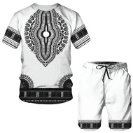 Warehouse No. 4 Summer Sports Suit Large Size Men's African Ethnic Style 3D Printed T-Shirt Shorts S