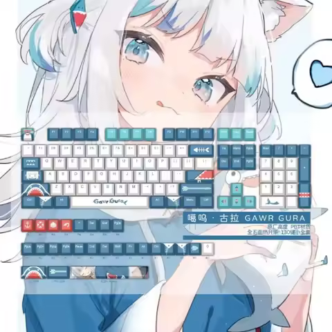 PBT Keycaps 130 Keys GMK Gawr Gura Cherry Profile Keycap Dye Sublimation Mechanical Keyboard Keycap