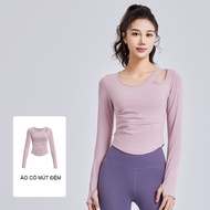 Padded long-sleeved gym and yoga shirt, yoga and aerobics shirt for women, flip-flop training shirt 