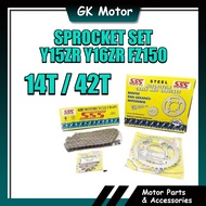 14T-42T Y15 Y15 FZ150 CHAIN & STEEL SPROCKET DRIVE KIT(14T / 42T) SPROCKET SSS Y15 Y16 FZ150