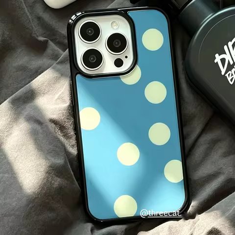 Gentle Girl Lake Bblue Mmilk Yellow Big Polka Dots Phone Case For iPhone 17 AIR 16 15 14 13 12 11 PR