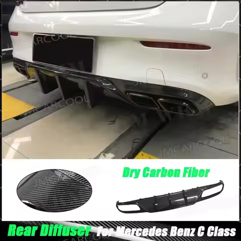 Dry Carbon Fiber Rear Diffuser Bumper Lip Spoiler for Mercedes Benz C Class W205 C200 C43 C63 AMG Co