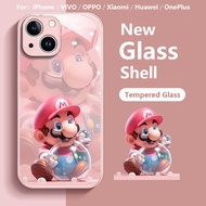 Cartoon Mario Casing OPPO Find X6 X5 K10 K9 Pro K10x K9s A97 A93s A92s A78 5G A11 A11X R17 R15 Dream Reno 9 8 7 5 4 Pro 4se 4Z 8Z 7Z Tempered Glass Case Anti Fall Protector Cover