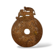 < Bogu Collection > Qin.natural Blue Topaz Carving Back Pattern Mythical Beast Outline Jade Bi Play.