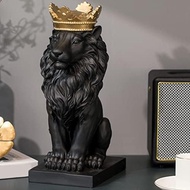 Lion Statue Outdoor Collectible Figurines - 15 Inch  Crown Black Standing Lion Home Decor for Desk D