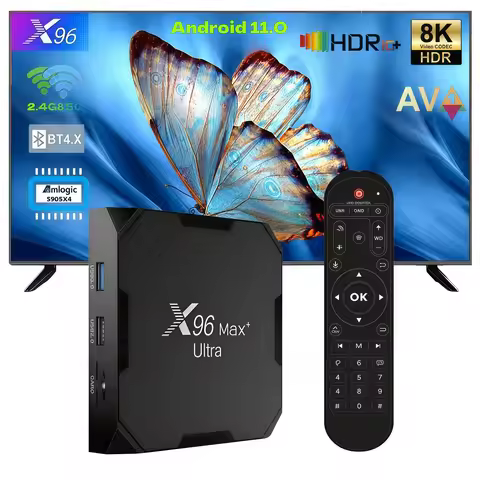 X96 Max+Ultra TV Box Android 11 S905X4 Quad-Core 4GB RAM 64GB ROM 8K AV1 Decoding Dual WiFi 2.4G/5G 