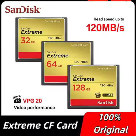 Sandisk Extreme CompactFlash Memory Card 32GB 64GB 128GB Up to 120MB/s Read Speed VPG 20 UDMA 7 CF C