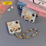 Suitable For Samsung Galaxy ZFlip7 Transparent Glitter 3D Coffee Rabbit Bracelet Phone Case Foldable