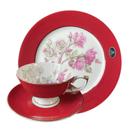 英國Aynsley 紅玫瑰系列 組合優惠 骨瓷色釉杯盤組+餐盤 6色