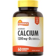 Sundance Calcium 1200 mg dengan Vitamin D3 5000 IU |   60 Absorbable Softgels |   Bukan GMO & Suplem