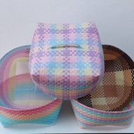 Square Color Basket Plastic Weave Width 35 Length 39 Height 23 CM Circle Base 171