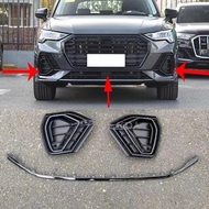 Auto All Black Front Bumper Middle Fog Light Grille Grill Cover Strip Set for Audi Q3 Sportback 2020