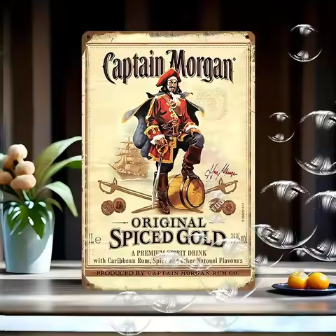 CAPTAIN COLLECTIONS 1pc Vintage Metal Sign - Captain Morgan Rum Brand Retro Tin Label - Hilarious De