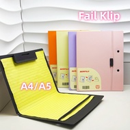 A4/F4/A5 Fail Klip Clipboard File Folder Waterproof PP Material Penyusun Dokumen Pejabat Sekolah