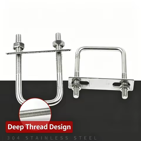 HQ UB01 Stainless Steel 304 Square U-Bolts with Nuts Pipe Bolt Clamp with Frame Straps Inner Width 2
