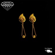 SMS DEEN  Fancy Dangling Leaf Earrings (Screw Type), ±2.3GM - Gold 916 Emas - Subang (Info: ±3.5x0.5