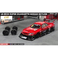 (Premium rubber wheels) CM Model 1:64 Nissan Skyline ER34 LBWK Super Silhouette