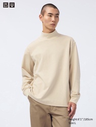 【全新】UNIQLO U系列 男版 刷毛休閒中高領T恤(長袖) 米杏S
