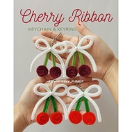 GANTUNGAN Cherry Ribbon Keychain Keyring Cherry Ribbon Feather Wire Keychain/ Cherry Pearl Bag Charm