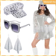 [BlesiyaedMY] 70S Disco Hat Set Abba Hats 70S Disco Accessories Silver Disco Costume Set for Theme B