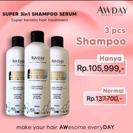 Paket bundling 3 botol shampoo awday 3in1 super keratin Conditioner Haircare Sampo Kering