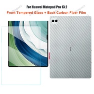 For Huawei Matepad Pro 13.2 Pro 11 10.8 1 Set = Soft Back Carbon Fiber Film + Tempered Glass Front Screen Protector
