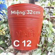 100 Chậu nhựa VĨ HIỀN màu đỏ C12 miệngcao 32x26cm trồng cây ăn trái và hoa siêu bền-77703