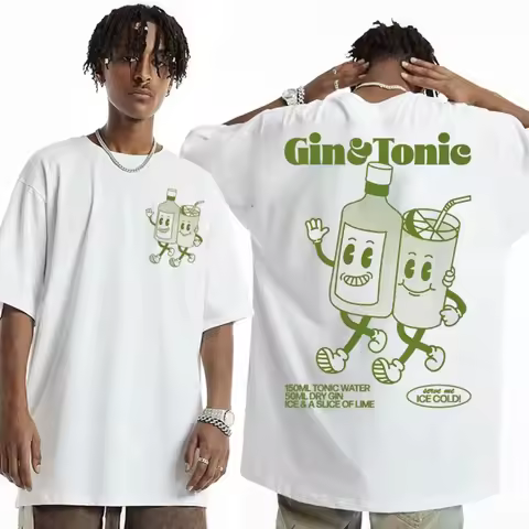 GIN AND TONIC Meme T Shirt Retro Cartoon Aesthetic T Shirts Mens Women Summer Fashion Cotton Funny C