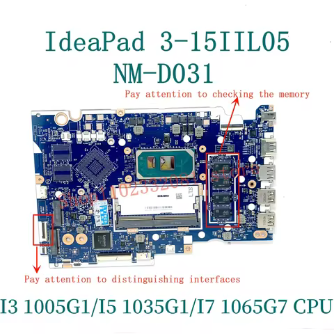 NM-D031 For Lenovo ideapad 3-15IIL05 Laptop Motherboard with I3 1005G1 I5 1035G1 I7 1065G7 CPU UMA R