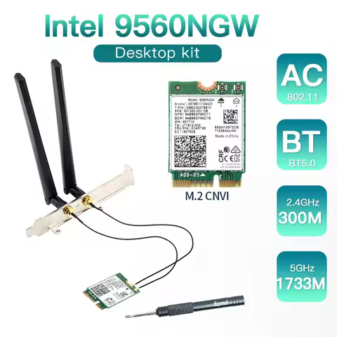 2030Mbps Intel 9560 Dual Band 2.4G/5Ghz Wireless Desktop Kit Bluetooth5.0 802.11AC M.2 CNVI Intel 95