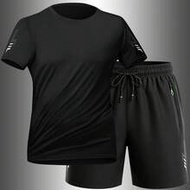 2pcs/Set Men's Boyfriend Style Quick-Dry Breathable 4-Way Stretch Running Fitness Casual Shorts And 
