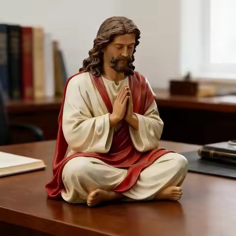 Faith Statue Hand-painted Resin Mary Jesus Statue Christian Figurine for Desk Shelf Altar Car Dashbo